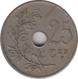 1908 BELGIUM 25 CENT - WORLD COINS - Cambridgeshire Coins