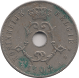 1908 BELGIUM 25 CENT - WORLD COINS - Cambridgeshire Coins