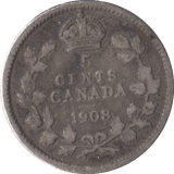 1908 CANADA SILVER 5 CENTS - SILVER WORLD COINS - Cambridgeshire Coins