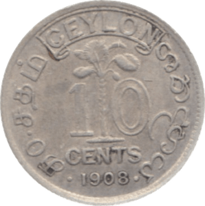 1908 CEYLON SILVER 10 CENTS ( GVF ) - WORLD COINS - Cambridgeshire Coins