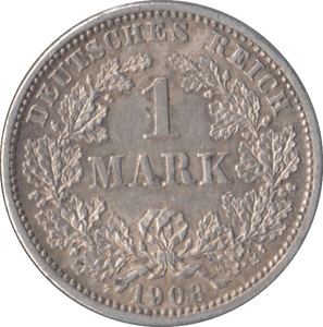 1908 GERMANY SILVER 1 MARK - SILVER WORLD COINS - Cambridgeshire Coins