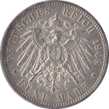 1908 GERMANY SILVER 5 MARK - SILVER WORLD COINS - Cambridgeshire Coins