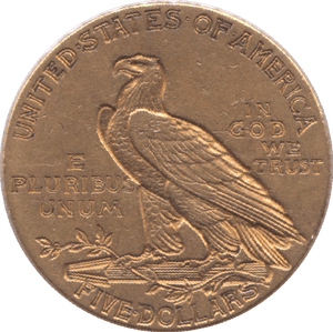 1908 GOLD FIVE DOLLARS USA - Gold World Coins - Cambridgeshire Coins