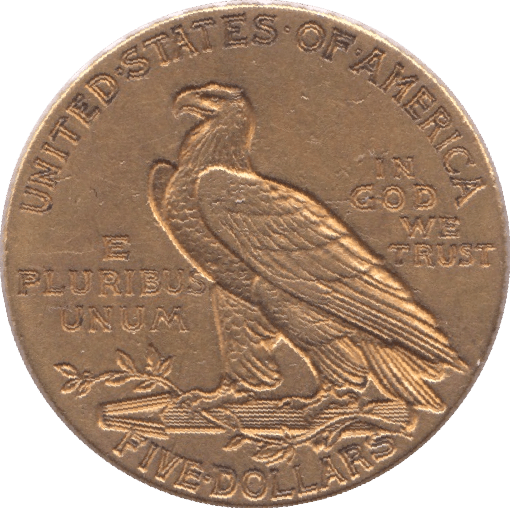 1908 GOLD FIVE DOLLARS USA - Gold World Coins - Cambridgeshire Coins