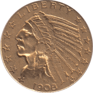 1908 GOLD FIVE DOLLARS USA - Gold World Coins - Cambridgeshire Coins