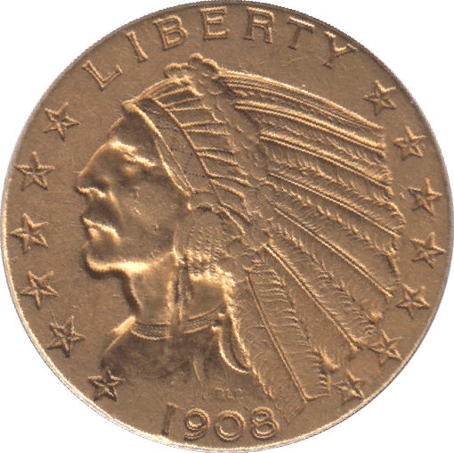 1908 GOLD FIVE DOLLARS USA - Gold World Coins - Cambridgeshire Coins