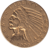 1908 GOLD FIVE DOLLARS USA - Gold World Coins - Cambridgeshire Coins