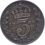 1908 MAUNDY THREEPENCE ( GVF ) 21 - Maundy Coins - Cambridgeshire Coins