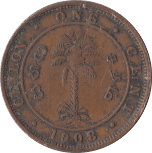 1908 ONE CENT CEYLON - WORLD COINS - Cambridgeshire Coins
