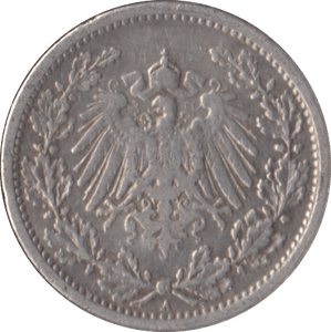 1908 SILVER 1/2 MARK GERMANY - SILVER WORLD COINS - Cambridgeshire Coins