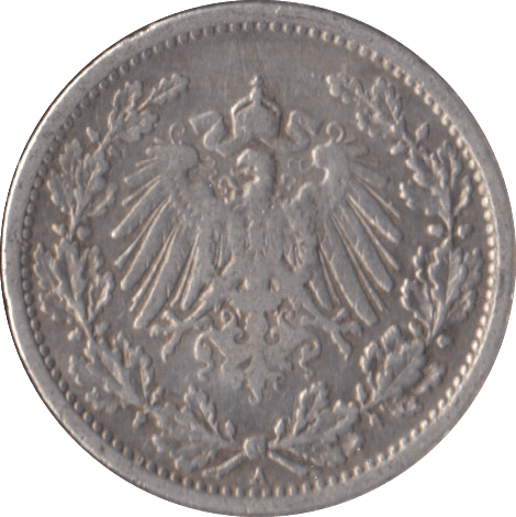 1908 SILVER 1/2 MARK GERMANY - SILVER WORLD COINS - Cambridgeshire Coins