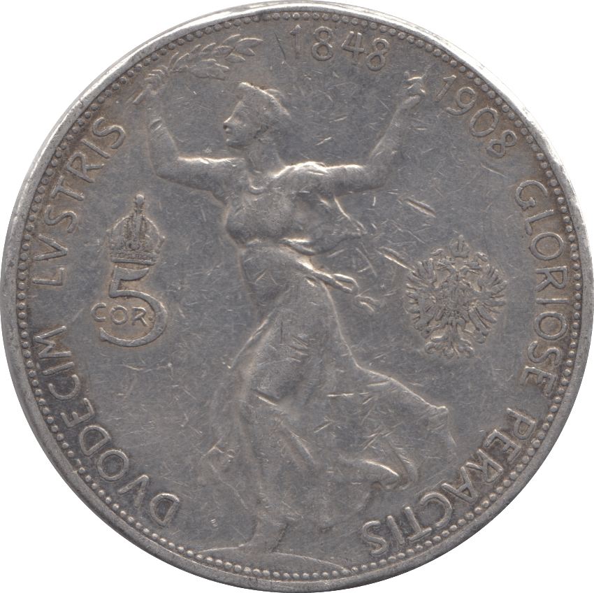 1908 SILVER AUSTRIA 5 CORONA - WORLD COINS - Cambridgeshire Coins