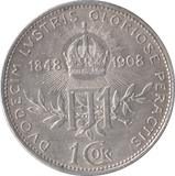 1908 SILVER AUSTRIA ONE CORONA - SILVER WORLD COINS - Cambridgeshire Coins