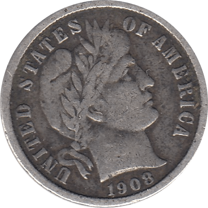 1908 SILVER DIME USA REF H12 - SILVER WORLD COINS - Cambridgeshire Coins