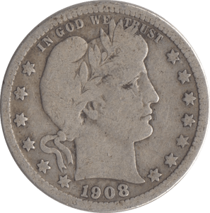 1908 SILVER QUARTER DOLLAR USA - SILVER WORLD COINS - Cambridgeshire Coins