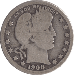 1908 SILVER QUARTER DOLLAR USA - SILVER WORLD COINS - Cambridgeshire Coins