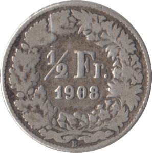 1908 SILVER SWISS 1/2 FRANC - SILVER WORLD COINS - Cambridgeshire Coins