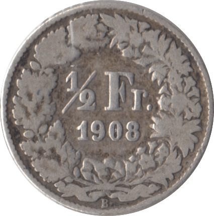 1908 SILVER SWISS 1/2 FRANC - SILVER WORLD COINS - Cambridgeshire Coins