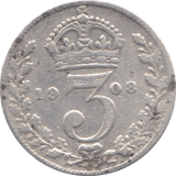 1908 THREEPENCE ( F ) - Threepence - Cambridgeshire Coins