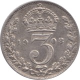 1908 THREEPENCE ( GVF ) 3 - Threepence - Cambridgeshire Coins