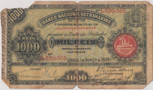 1909 1000 REIS PORTUGAL MOZAMBIQUE BANKNOTE REF 1582 - World Banknotes - Cambridgeshire Coins