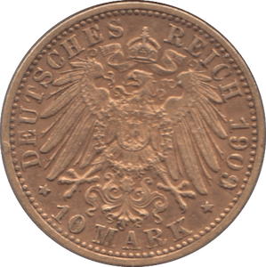 1909 GOLD GERMANY 10 MARKS - Gold World Coins - Cambridgeshire Coins