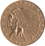 1909 GOLD TWO AN A HALF DOLLAR USA - Gold World Coins - Cambridgeshire Coins
