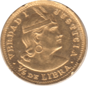 1909 PERU GOLD 1/5 LIBRA - Gold World Coins - Cambridgeshire Coins