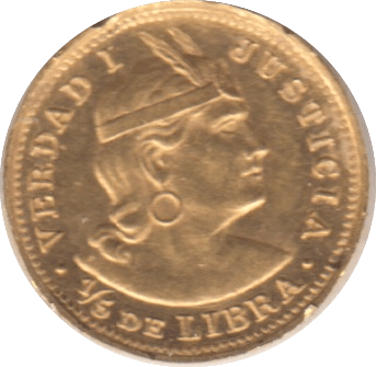 1909 PERU GOLD 1/5 LIBRA - Gold World Coins - Cambridgeshire Coins