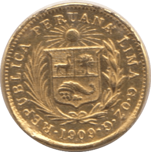 1909 PERU GOLD 1/5 LIBRA - Gold World Coins - Cambridgeshire Coins