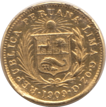 1909 PERU GOLD 1/5 LIBRA - Gold World Coins - Cambridgeshire Coins