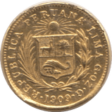 1909 PERU GOLD 1/5 LIBRA - Gold World Coins - Cambridgeshire Coins