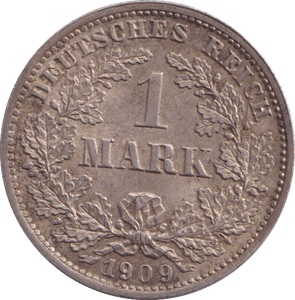 1909 SILVER 1 MARK GERMAN - SILVER WORLD COINS - Cambridgeshire Coins