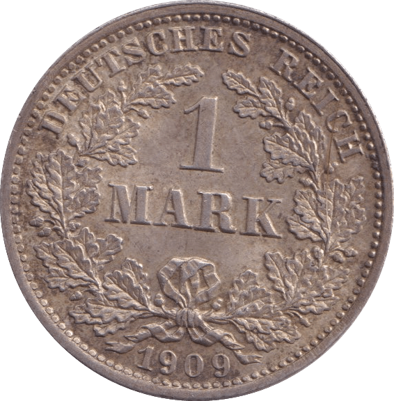 1909 SILVER 1 MARK GERMAN - SILVER WORLD COINS - Cambridgeshire Coins