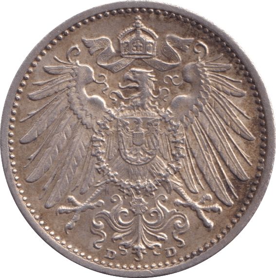 1909 SILVER 1 MARK GERMAN - SILVER WORLD COINS - Cambridgeshire Coins
