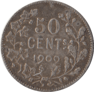 1909 SILVER FIFTY CENTS BELGIUM - WORLD COINS - Cambridgeshire Coins