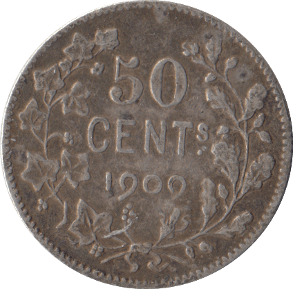 1909 SILVER FIFTY CENTS BELGIUM - WORLD COINS - Cambridgeshire Coins
