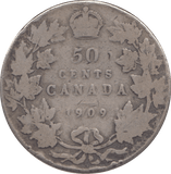 1909 SILVER FIFTY CENTS CANADA - WORLD SILVER COINS - Cambridgeshire Coins