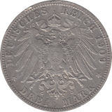 1909 SILVER GERMANY DREI MARK - SILVER WORLD COINS - Cambridgeshire Coins