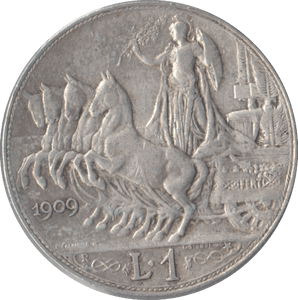1909 SILVER ITALY ONE LIRA - SILVER WORLD COINS - Cambridgeshire Coins