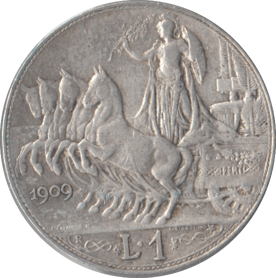 1909 SILVER ITALY ONE LIRA - SILVER WORLD COINS - Cambridgeshire Coins