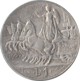 1909 SILVER ITALY ONE LIRA - SILVER WORLD COINS - Cambridgeshire Coins