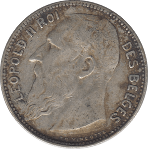 1909 SILVER ONE FRANC BELGIUM - SILVER WORLD COINS - Cambridgeshire Coins