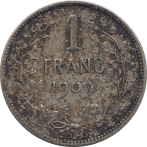 1909 SILVER ONE FRANC BELGIUM - SILVER WORLD COINS - Cambridgeshire Coins