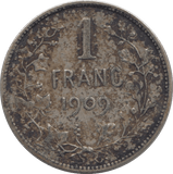 1909 SILVER ONE FRANC BELGIUM - SILVER WORLD COINS - Cambridgeshire Coins