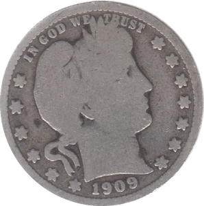1909 SILVER QUARTER USA - SILVER WORLD COINS - Cambridgeshire Coins