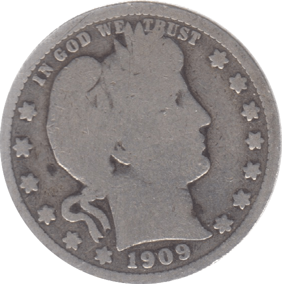 1909 SILVER QUARTER USA - SILVER WORLD COINS - Cambridgeshire Coins