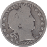 1909 SILVER QUARTER USA - SILVER WORLD COINS - Cambridgeshire Coins