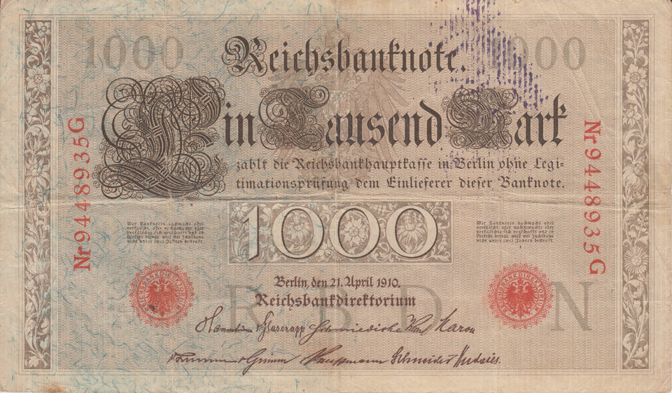 1910 1000 MARK GERMAN INFLATION BANKNOTE GERMANY REF 772 - World Banknotes - Cambridgeshire Coins