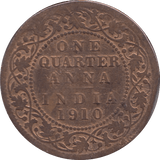 1910 1/4 ANNA BRITISH INDIA - WORLD COINS - Cambridgeshire Coins